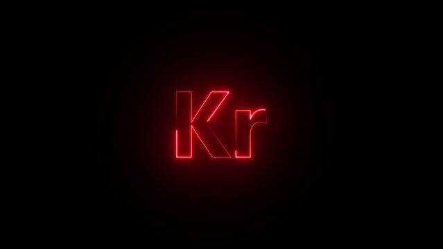 Red neon sign of the chemical element symbol Kr on a black background Krypton