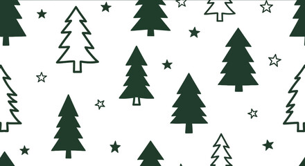 Obraz premium Seamless Forest Pattern with Pine Trees and Stars
