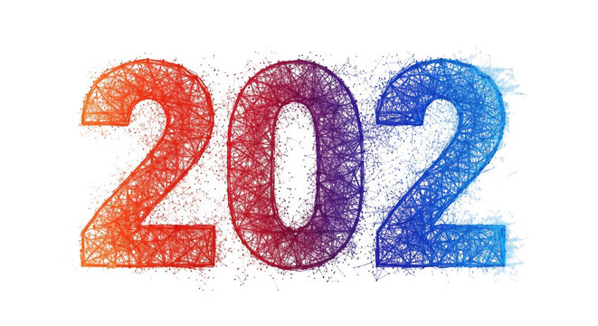Colorful dotted number 202 made of small particles isolated on transparent background