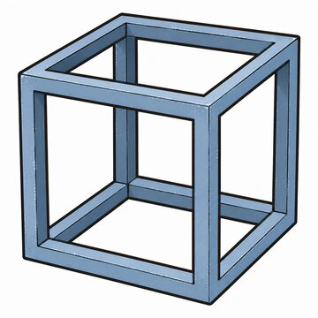 青い線で描かれた不可能図形であるネッカーキューブのシンプルなイラスト