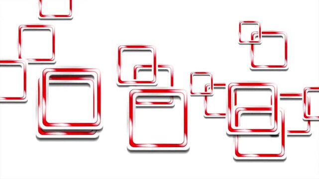 Abstract background featuring glossy red and white geometric square frames floating across a clean white surface.