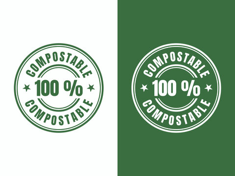 100% Compostable Stamp Vector icon