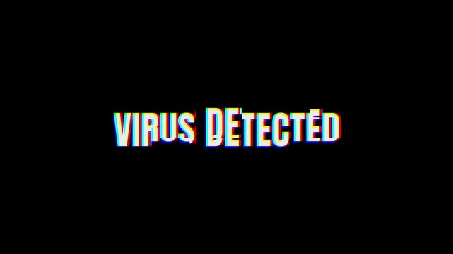 Digital system warning with 'Virus Detected' message indicating a critical cybersecurity threat, data breach alert, or severe online risk notification