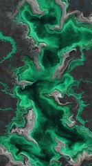 Fototapeta premium Abstract fluid art with green and charcoal grey marbled textures