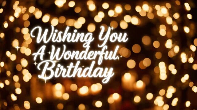 Elegant Wishing You A Wonderful Birthday Greeting with Golden Bokeh Background Lights for Celebration