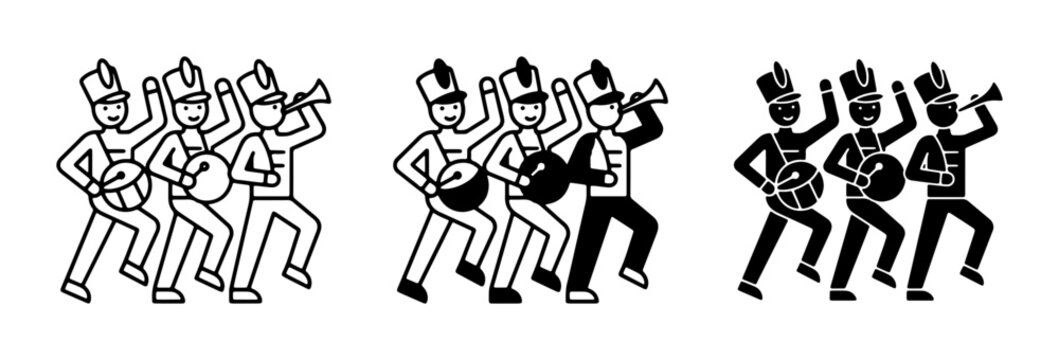 Marching Band Musicians, Drummer, Bugler, Vector Icons Set, Performance, Parade, Music Ensemble