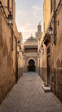 Cat resting in narrow alley near islam site during milad nabi photo