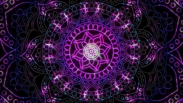 Mesmerizing Neon Mandala Animation with Glittering Effects