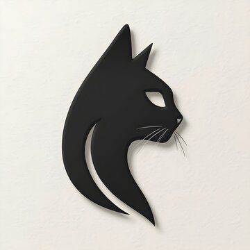 Black Cat Head Silhouette Wall Art Decoration Isolated on Off White Background