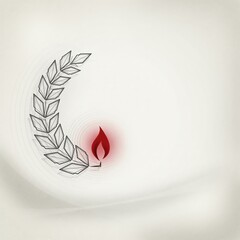 Fototapeta premium An elegant laurel wreath with geometric leaves beautifully encircles a vibrant glowing red flame against a clean white backdrop