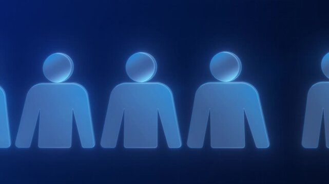 Glowing Digital User Avatars Scrolling in Line with Selected Candidate Highlighted in Green HUD Animation