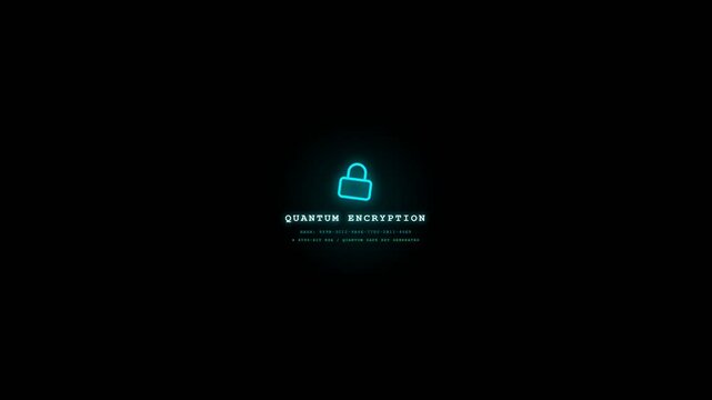 Glowing neon blue padlock icon representing quantum encryption and digital security technology.