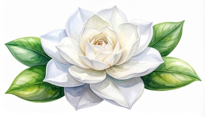 Fototapeta premium Elegant White Gardenia Watercolor Flower Illustration Isolated on White
