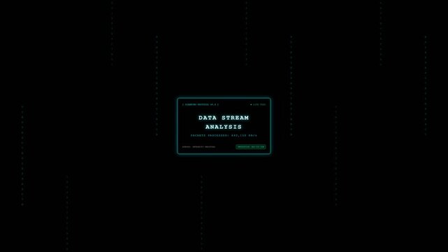 Data stream analysis dashboard interface with digital lines on a dark background.