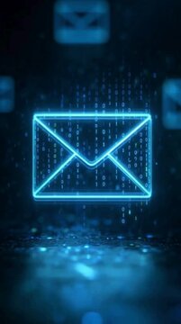 E-mail icon in rotation. Digital Technology AI Cyber Space deep learning. 4K stock video.