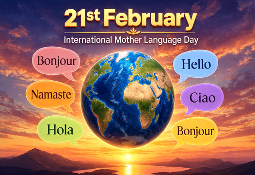 Celebrate international mother language day with colorful greetings and global unity illustration
