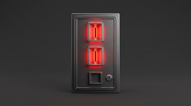 Red illuminated double light switch on dark background  