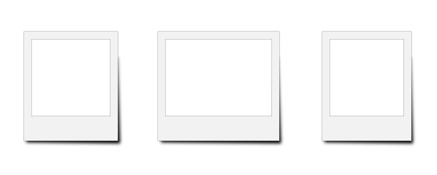 White instant photo frame mockup collection with blank portrait frames and realistic shadow isolated on transparent background