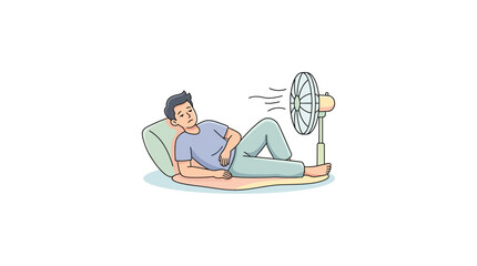 Fototapeta premium Man relaxing in front of a fan on a hot day