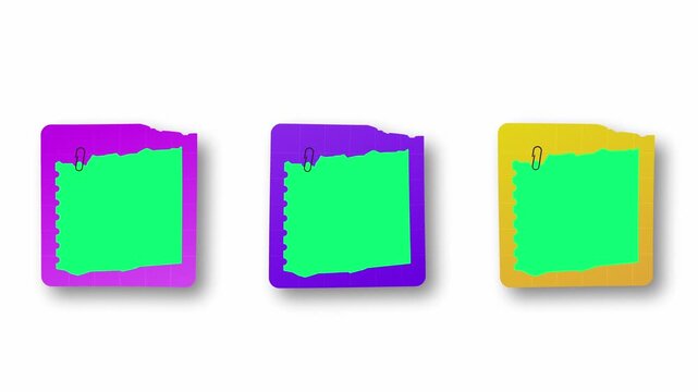 Animated Set of Three Color Note Cards Unfolding with Green Screen Keying Area Placeholders