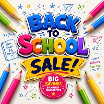 Back to school sale banner with colorful pencils on white background isolated on white background