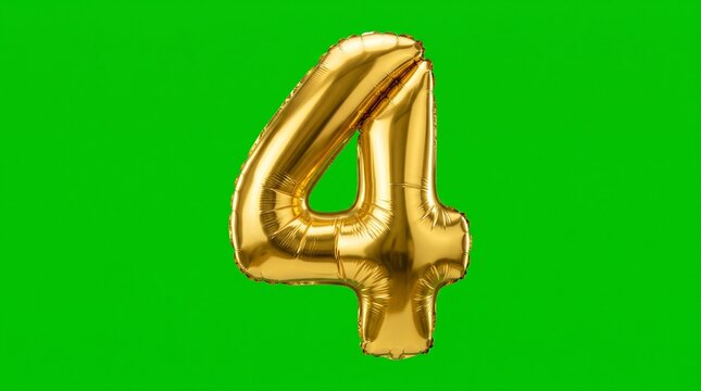 Gold foil number four balloon for celebration. Elegant metallic number decoration for parties and events.