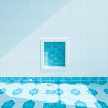 Aquatic geometry in azure and white, a serene, crisp arrangement of poolside tiles ,  design,  azure