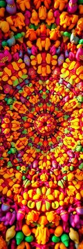 Exploded kaleidoscope of candy colors, extreme wide angle, high altitude perspective,  abstract,  top view