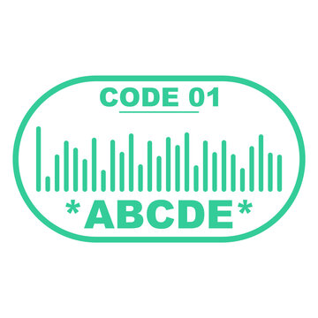 Green outlined barcode label with code 01 and ABCDE text, clean modern vector design on white background