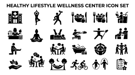 Naklejka premium Healthy lifestyle wellness icons. Fitness and medical center vector symbol collection.