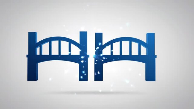 3D render of a blue bridge breaking apart symbolizing lost connection, structural failure, and communication gap