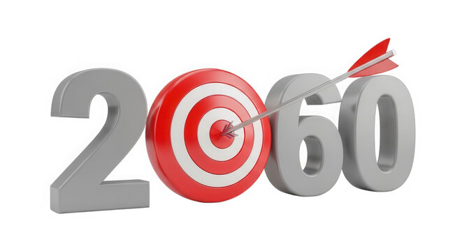 Number 2060 with a red dart hitting the bullseye on the zero isolated on transparent background