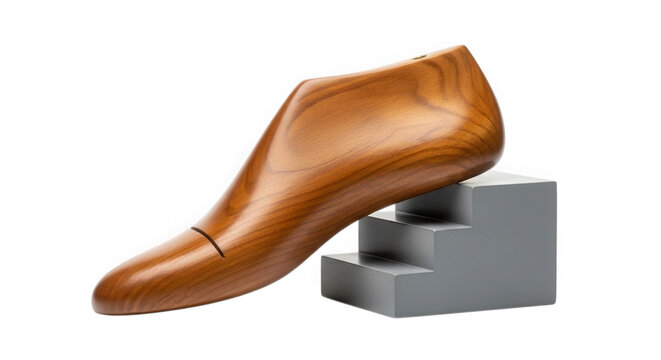 Wooden shoe last for making custom leather footwear in a workshop isolated on transparent background