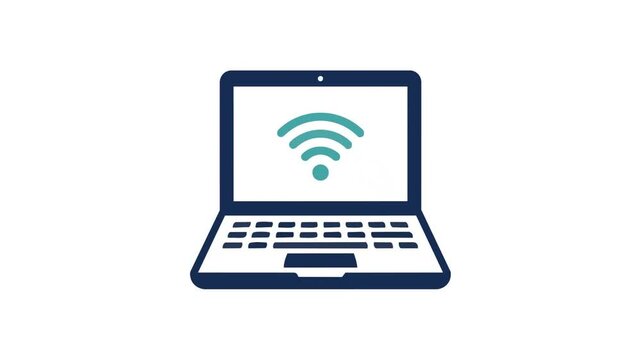 Laptop computer displaying a wireless signal icon represents the connectivity and digital communication capabilities of modern remote work environments.