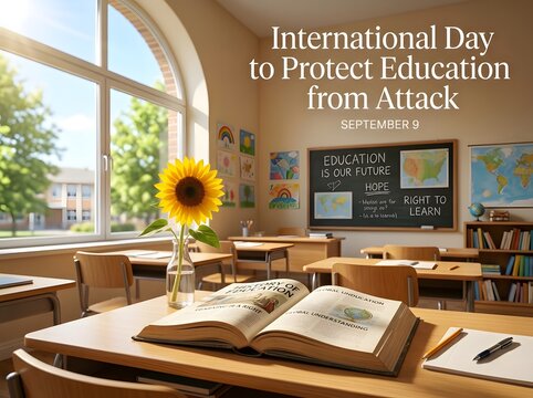 International day to protect education from attack in a sunny school classroom setting