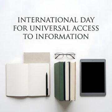International day for universal access to information with books tablet and glasses