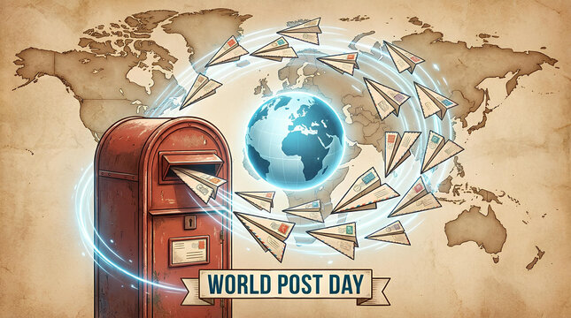 World Post Day concept with vintage mailbox.