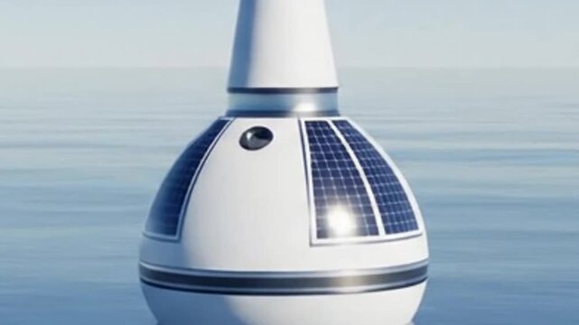 Futuristic Solar Powered Floating Buoy Navigating Calm Ocean Waters