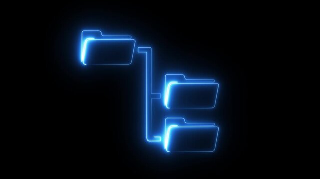 Animated Neon Folder Structure Hierarchy with File Directory Tree, Digital Document Organization, Cloud Storage Management Motion Graphics Loop..