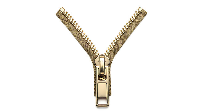 Gold zipper isolated on white background for fashion and accessories