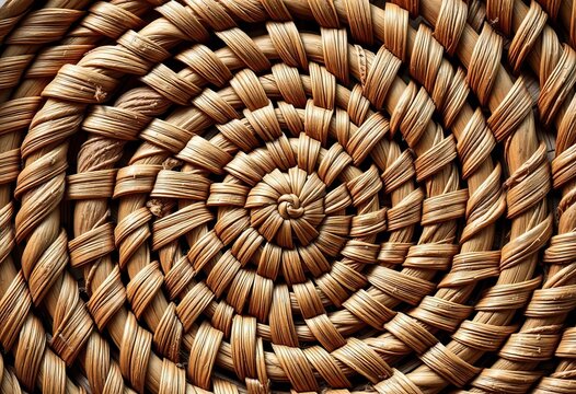 Intricate woven basket surface, revealing a complex geometric pattern of tightly bound fibers, woven pattern, basket