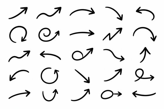 Set of hand drawn sketch arrows on a white background isolated on white background