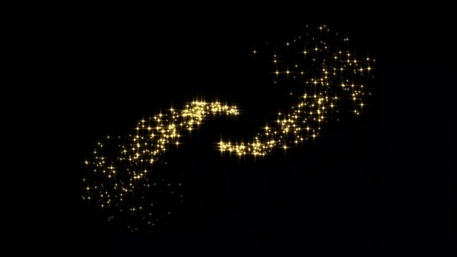 Sparkling starry line effect with luxury white glitter sparkles in 4K. Glowing gold star dust trail animation, fast glittering star lines, magic light stars line effect overlay on black screen