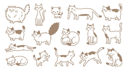 Obraz premium Set of cute cartoon cats in various poses. Hand drawn feline characters for design projects.