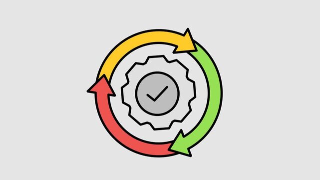 Gear icon centered within a circular arrow represents the continuous improvement and optimization process of a business workflow.