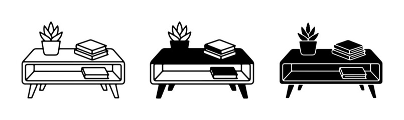 Modern Coffee Table Icons, Minimalist Living Room Furniture Vector Set, Scandinavian Style Side Table Graphics © Farzana