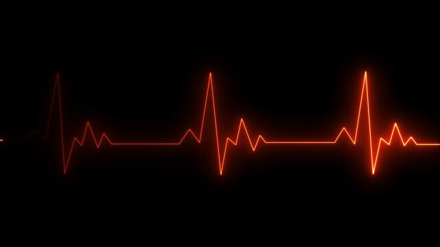 Heartbeat monitor EKG line monitor showing heart pulse. Neon sign heartbeat signal animation, Glowing color neon heartbeat icon. Heart bit signal .neon heart beat icon ,4k video,black background.