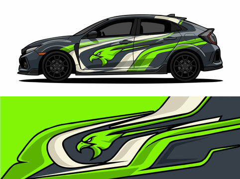 Green Eagle Car Wrap Design on Gray Sedan