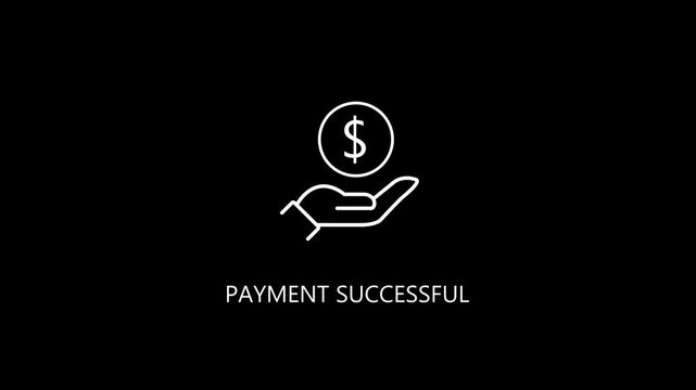 payment successful icon animation with dollar sign and hand gesture on black background for digital finance and ecommerce.