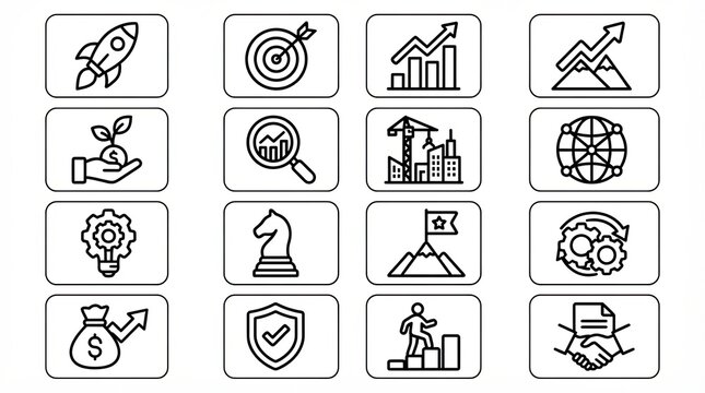 Set of business and finance line icons for marketing and strategy